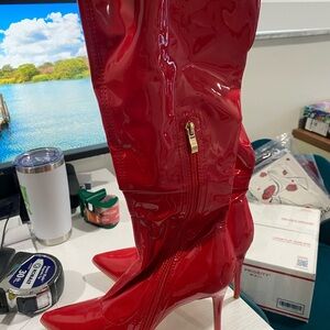 Red Patent Leather Thigh High Boots